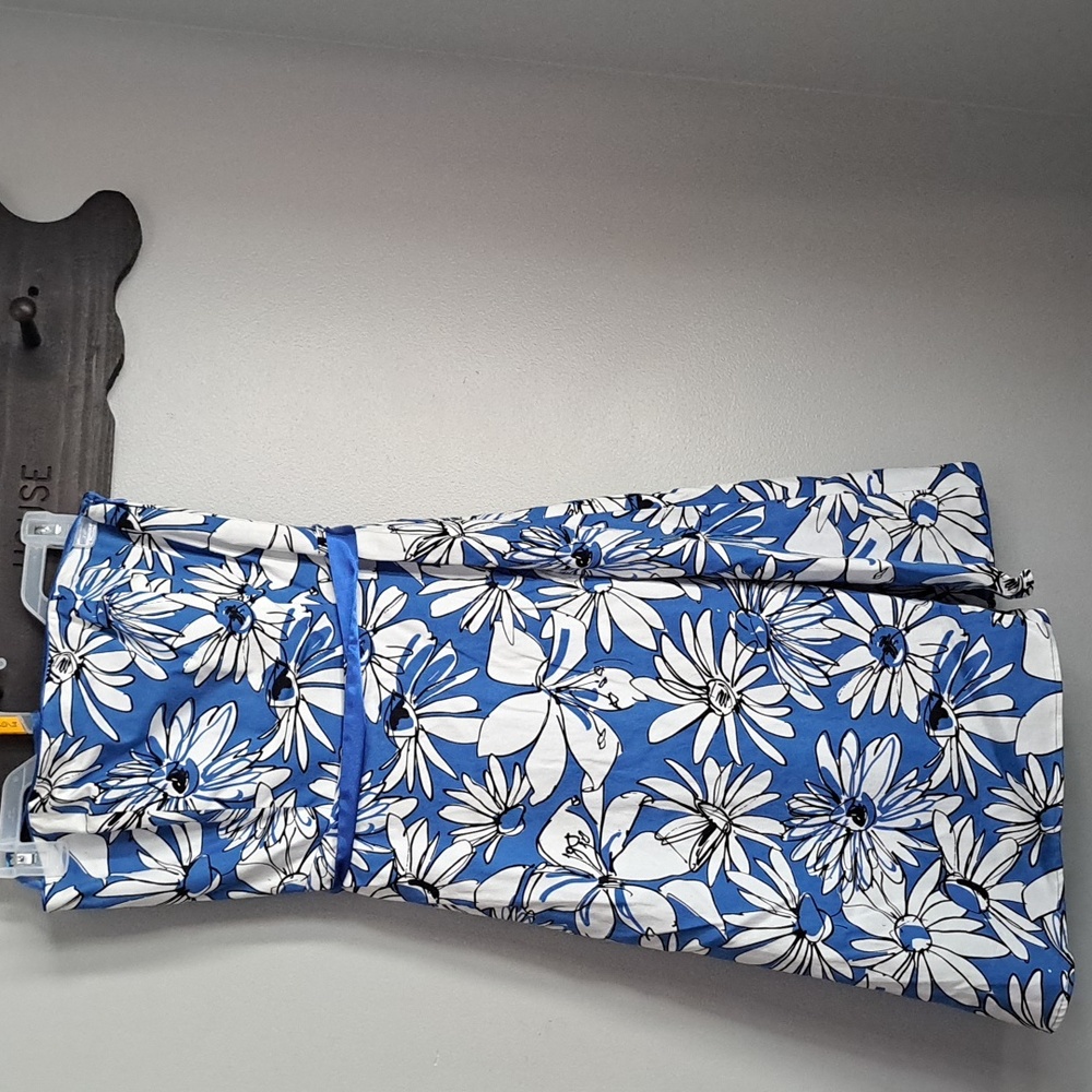 Spense Blue Floral Strapless Mini Lined Dress Sz 4 New PTP:16" Length:32"